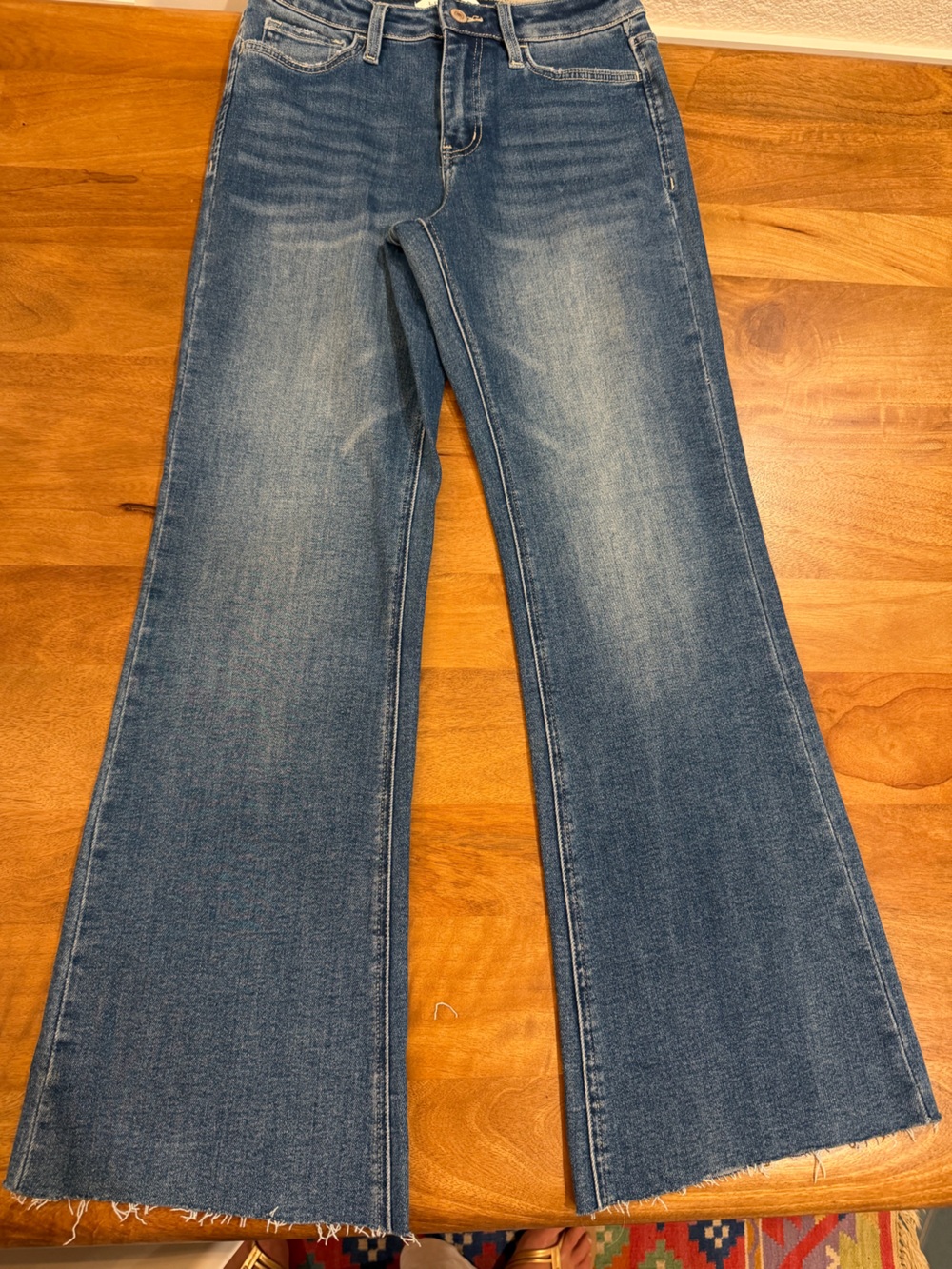 LOVERVET High-Rise Flare Stretch Jeans with Raw Edge Hem Size 27